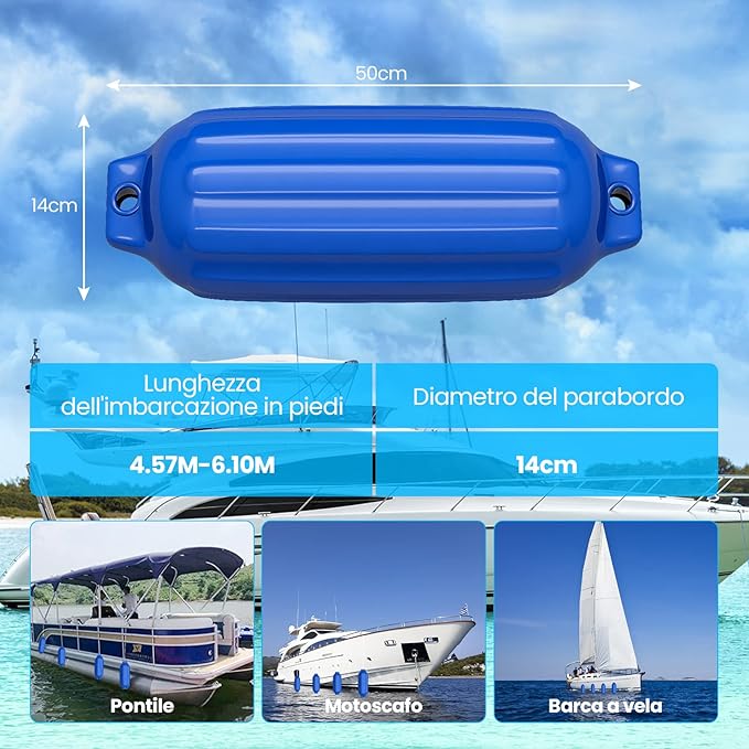 4 x Parabordi per Barca, Parabordi per Imbarcazioni, Gommonni, Boat Fender(Blu)
