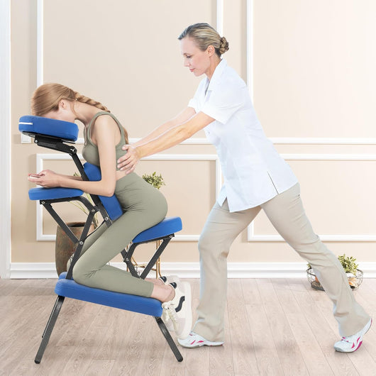 Sedia da Massaggio Pieghevole e Leggera, per Viaggi Tatuaggi e SPA, Sedia da Massaggio con Altezza Regolabile con Poggiatesta e Borsa da Trasporto (blu)