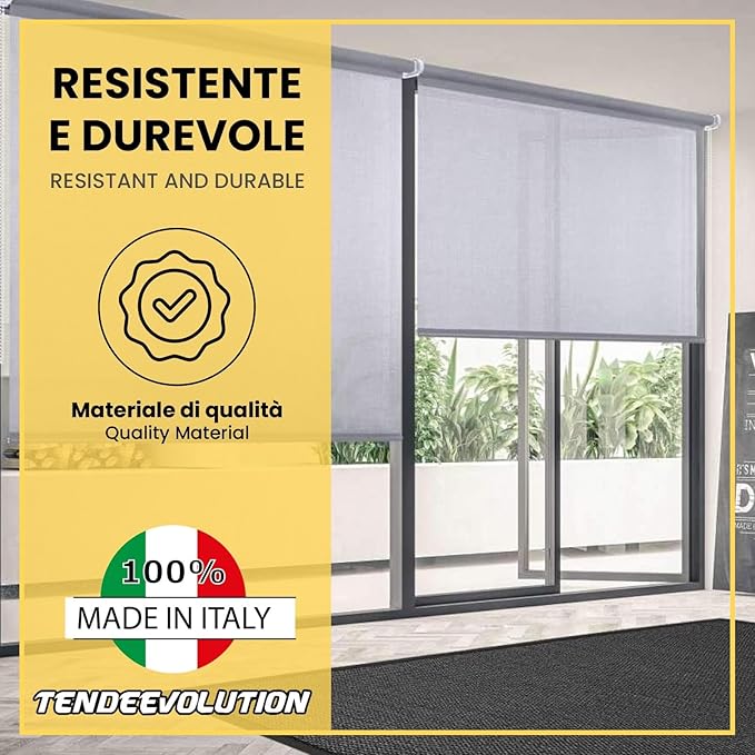 Tenda a Rullo Su Misura SCREEN Microforata Filtrante - Larghezza 2m x Altezza 1,50m - Colore Grigio 15 - Ideale per Interni ed Esterni