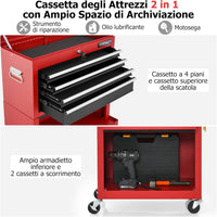 Cassettiera Portautensili a 6 Cassetti, Carrello per Attrezzi con Ruote Bloccabili, con Ripiano rimovibile e Serratura, 61,5 x 33 x 132 cm (Nero+Rosso)