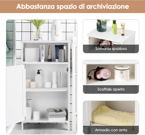 Mobile bagno, Armadietto Multiuso e Salvaspazio con Ante e Mensola Regolabile, Mobiletto in Legno per Soggiorno, Camera da letto e Ufficio, 40 x 30 x 70cm (Bianco)