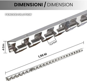 Supporto Acciaio Inox lunghezza 1,96m per Strisce PVC Trasparente - Tende per Magazzini, Celle Frigorifere e Ambienti Interni