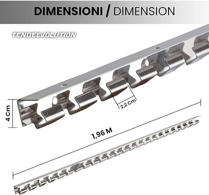 Supporto Acciaio Inox lunghezza 1,96m per Strisce PVC Trasparente - Tende per Magazzini, Celle Frigorifere e Ambienti Interni