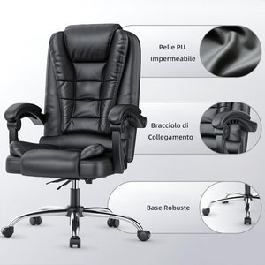 Sedia da Ufficio Ergonomica - RATTANTREE - Poltrona Direzionale con Sedile Largo - Nero