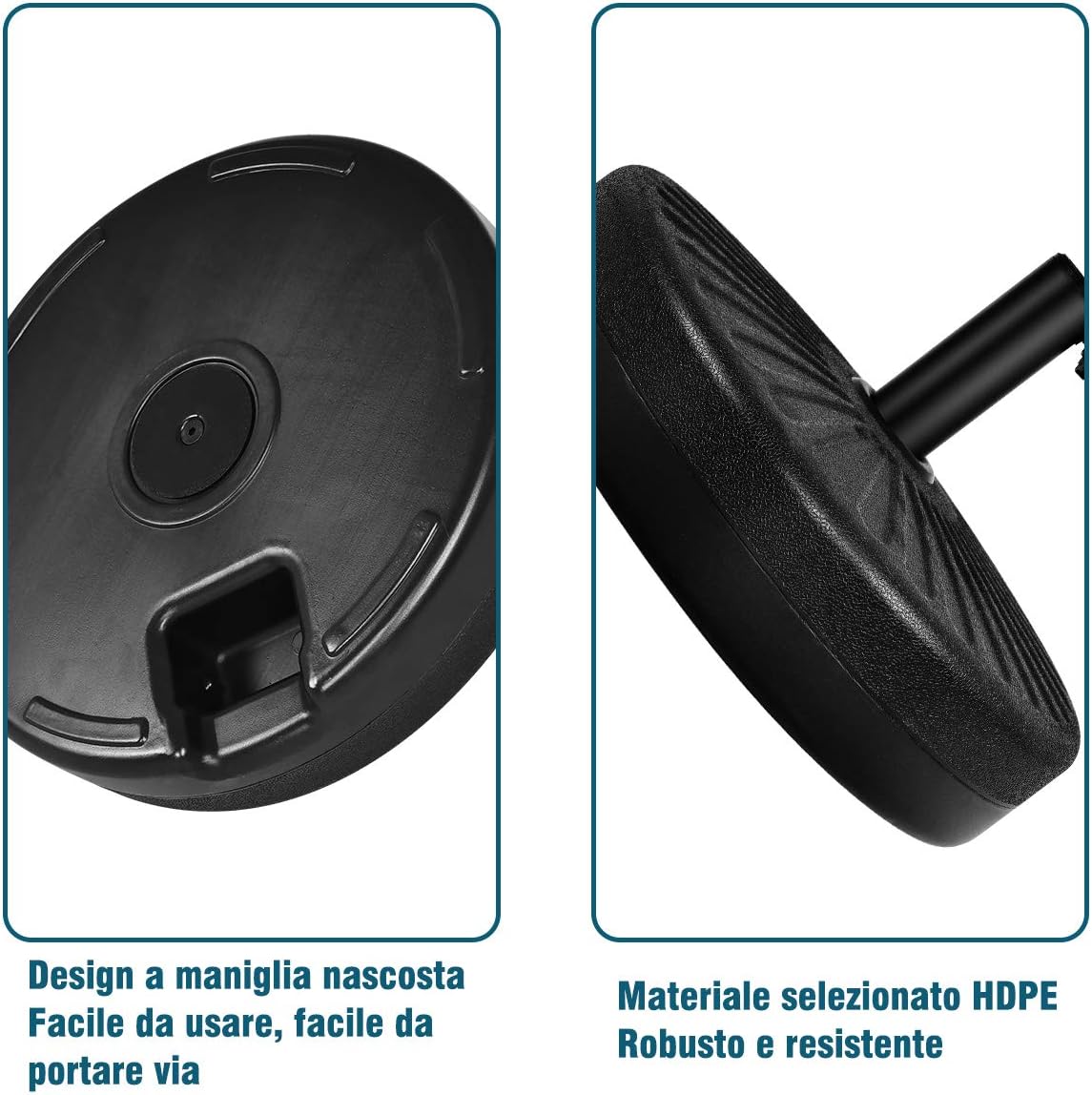 Base per Ombrellone, per Pali da 38-48mm, Base Ombrellone in Plastica e Ferro, 23L, 51x51x13cm, Nero