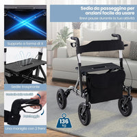 Deambulatore con Seduta 2 in 1, Rollator Pieghevole per Anziani con 4 Ruote, Maniglie Regolabili in Altezza 81-94cm, Portaombrelloni e Borsa Portaoggetti, Carico Massimo 160 kg (Nero)