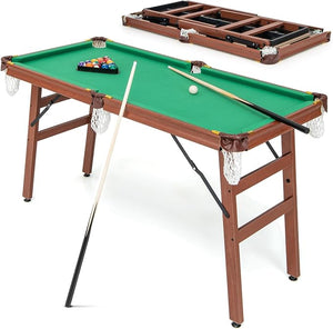 Set Tavolo da Biliardo Pieghevole, Tavolo da Gioco Biliardo Portatile con Livellatori Regolabili per Piedi, 2 Stecche 2 Gessi 16 Palline Spazzola, per Giochi in Famiglia Bar, 138x67x79,5 cm