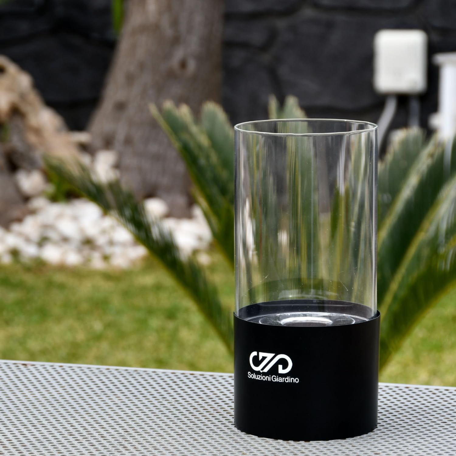 Camino Bioetanolo da Tavolo cilindrico 12,5x12,5x26 cm – Bruciatore Bioetanolo portatile in vetro e acciaio inox per interno ed esterno