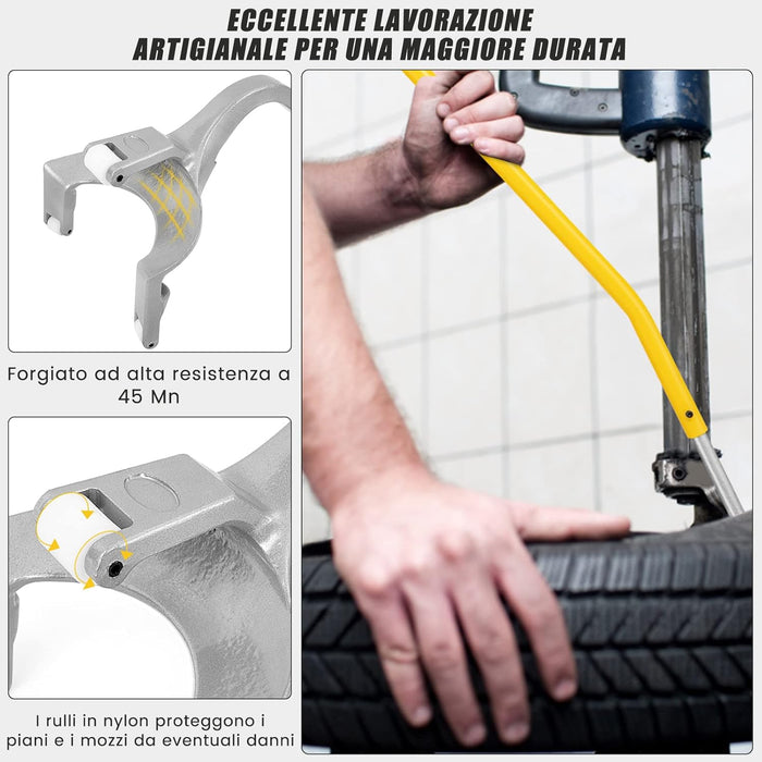 Strumento di Montaggio e Smontaggio Pneumatici Cambia Gomme da 44 cm a 62 cm, 3 PCS Strumenti Manuali con Supporto per Tallone in Acciaio per la Riparazione di Auto (Giallo)