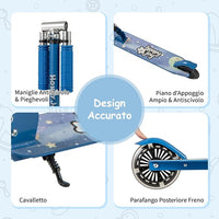 Monopattino per Bambini Pieghevole e Portatile, Monopattino a 2 Ruote con Manubrio Regolabile, Ruote Luminose a LED, Freno Posteriore e Tracolla, Ideale per Bambini e Bambine 3+