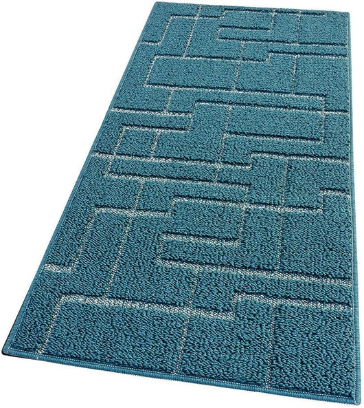 Tappeto Casa Cucina 3D 50x290 Cm Design Geometrico Moderno Assorbente Antiscivolo Blu