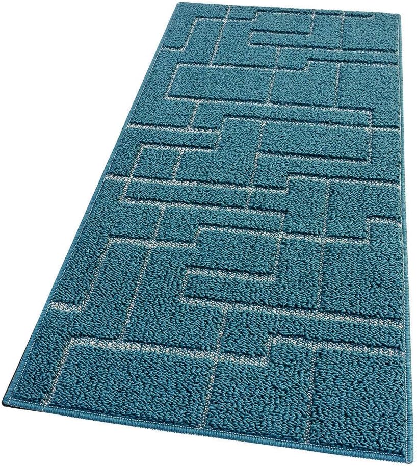 Tappeto Casa Cucina 3D 50x290 Cm Design Geometrico Moderno Assorbente Antiscivolo Blu