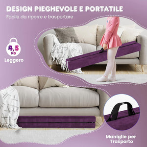 Trave Ginnastica Artistica per Casa 210/240 cm, Trave Pieghevole per Bambini con Maniglia, Base in Legno e Fondo Antiscivolo, Trave di Equilibrio da Pavimento
