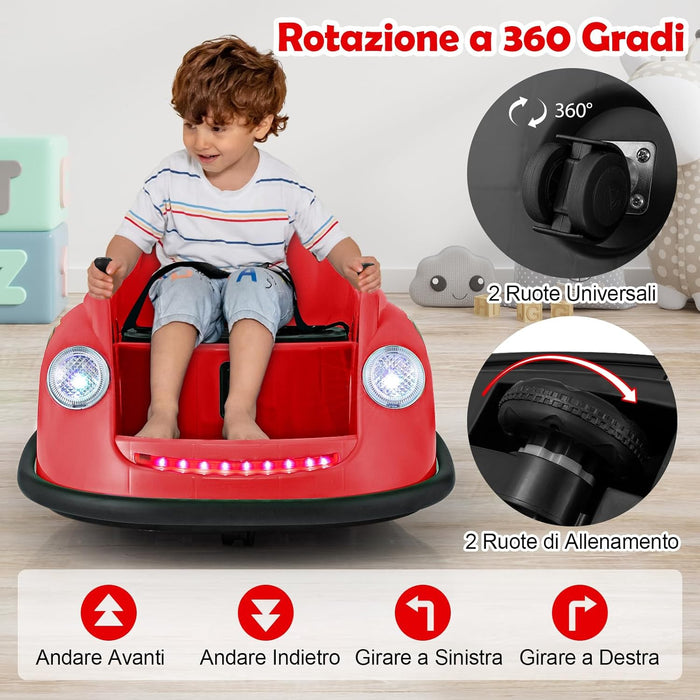 12V Auto Elettrica per Bambini con Telecomando, Autoscontro Elettrico con Luci LED Musica e Rotazione a 360°, Macchina Cavalcabile per Bambini 2-5 Anni (Rosso)