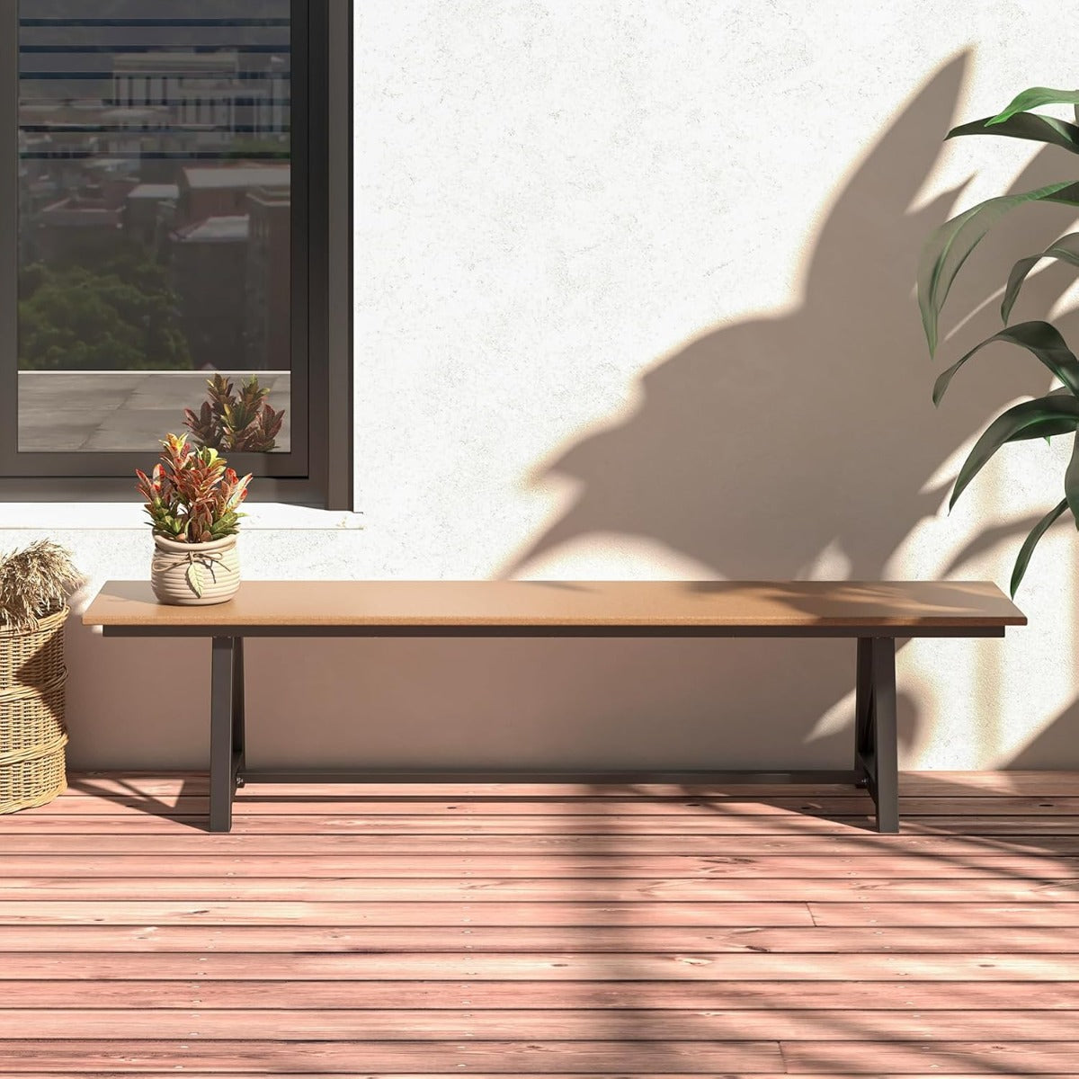 Panchina da esterno in hdpe struttura metallica, Panchina da patio lunga 183 cm Marrone e Nero-Panchine