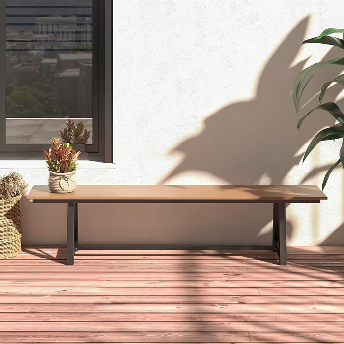 Panchina da esterno in hdpe struttura metallica, Panchina da patio lunga 183 cm Marrone e Nero-Panchine
