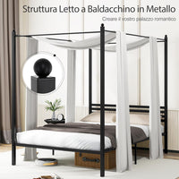 Struttura Letto in Metallo 200x140 cm, Telaio da Letto Matrimoniale con Testiera e 4 Poste, Sostegno Robusto in Metallo, Carico Massimo 300kg