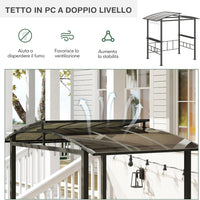 Gazebo Barbecue 248 x 150 x 232 cm, Gazebo con Struttra in Metallo con Tetto in Policarbonato Ventilato, Mesnole Laterali e Ganci, Tenda per Giardino, Patio e Cortile