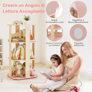 Libreria Girevole per Bambini, Scaffale per Libri in Legno a 3 Livelli con 12 Scomparti, Libreria Angolare e Salvaspazio per Camera da Letto, Studio e Soggiorno, 48 x 48 x 95,5 cm