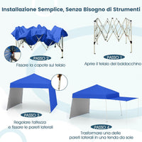 Gazebo Pieghevole 430 x 280 cm, Gazebo da Esterno con Pareti Laterali Convertibili in Tenda da Sole, 8 Picchetti, 4 Corde Antivento, Tendone Impermeabile per Feste (Blu)