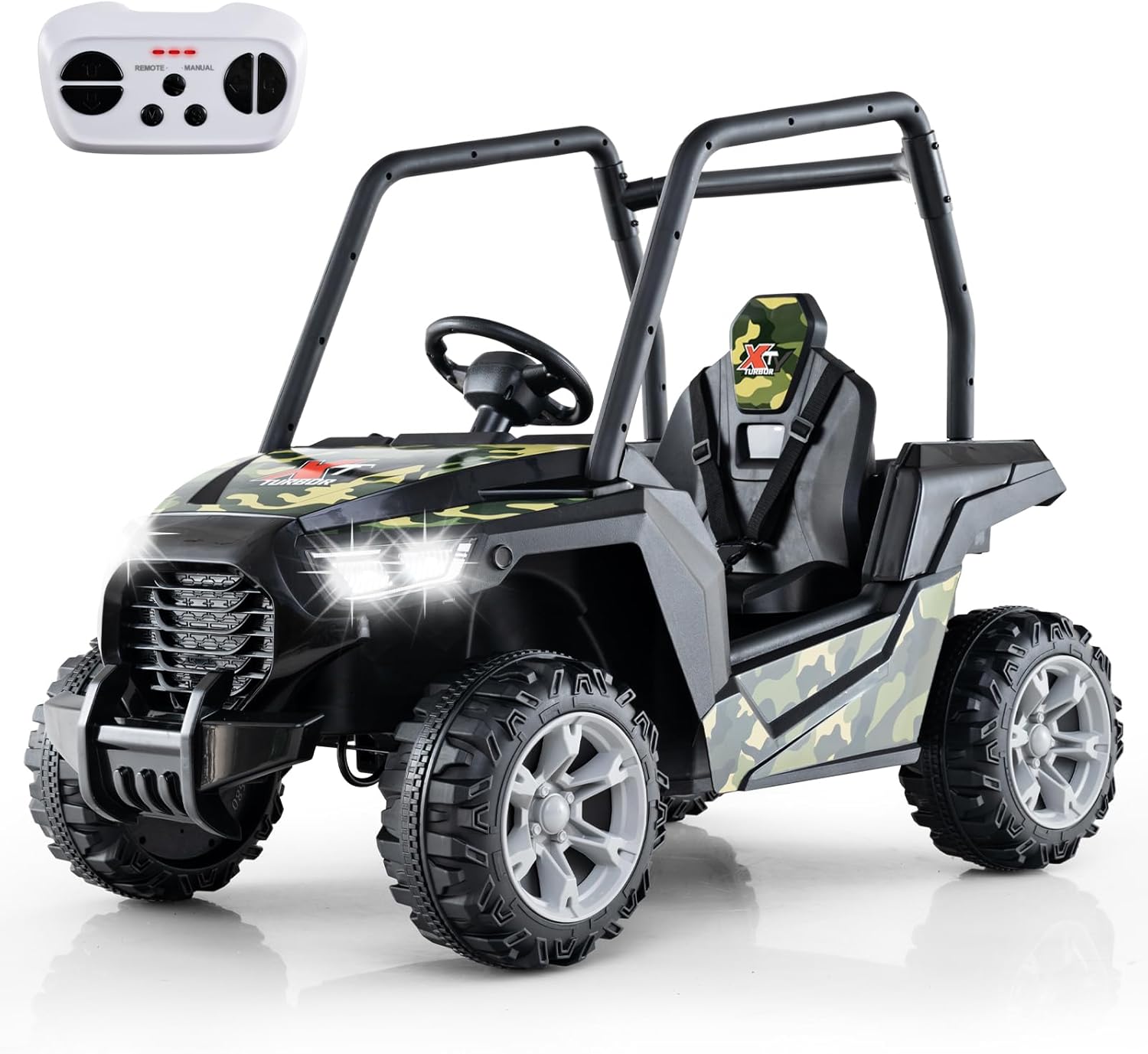 24V Macchina Elettrica per Bambini, UTV Elettrico con Telecomando Cintura di Sicurezza a 3 Punti, 3 Velocità 2,5-4,5 km/h, Partenza Lenta, Veicolo per Bambini di 3-8 Anni (Nero+verde)