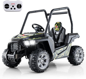 24V Macchina Elettrica per Bambini, UTV Elettrico con Telecomando Cintura di Sicurezza a 3 Punti, 3 Velocità 2,5-4,5 km/h, Partenza Lenta, Veicolo per Bambini di 3-8 Anni (Nero+verde)