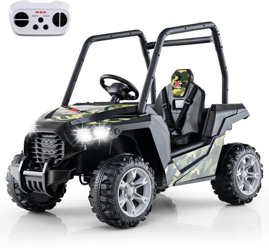 24V Macchina Elettrica per Bambini, UTV Elettrico con Telecomando Cintura di Sicurezza a 3 Punti, 3 Velocità 2,5-4,5 km/h, Partenza Lenta, Veicolo per Bambini di 3-8 Anni (Nero+verde)