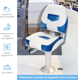 Sedie per Barca, Con Schienale Basso, Sedile del timoniere con Cinghia di Fissaggio Lunga e Viti in Acciaio Inox, Con Schiuma Spessa e Cerniere Metalliche Durevoli, Blu e Bianco