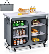 Cucina Portatile Cucina per Esterno Tavolo da Campeggio Pieghevole, Tavolo per Griglia in Alluminio, con Contenitori, per Festa Griglia e Campeggio (Grigio)