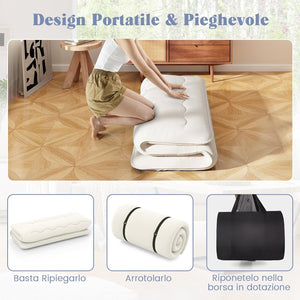 Materasso Futon Pieghevole, Materasso Portatile con Sacca da Trasporto per Camping, Materasso da Terra con Copertura Lavabile (200 x 140 cm, Beige)