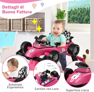 Girello per Bambini 4 in 1, Girello Pieghevole con Altezza e Velocità Regolabili, Carillon con Luci, Volante e Sedile, Primi Passi per Bambini 6-18 Mesi, Portata 15 kg (Rosa Scruro)