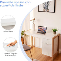 Scrivania Moderna per Computer, Postazione di Lavoro con Armadietto e Cassetto, Design Semplice ed Elegante, Scrivania con Superficie Liscia, Ideale per Casa e Ufficio