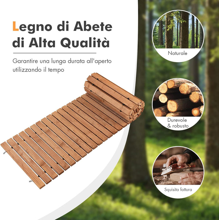 Passerella Arrotolabile per Giardino, Vialetto con Filo di Ferro e Consistenza Antiscivolo Resistente alle Intemperie, Percorso in Legno per Cortile e Spiaggia (245 x 55 x 2 cm)