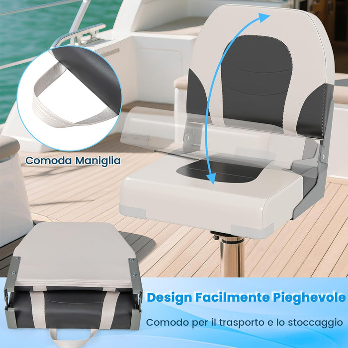 Set di 2 Sedie da Barca, Sedili da Barca Pieghevole Morbide Imbottite Spesse, Sedile Nautica Ergonomico per Imbarcazioni da Pesca, 51 x 42 x 49 cm, Bianco e Girigio