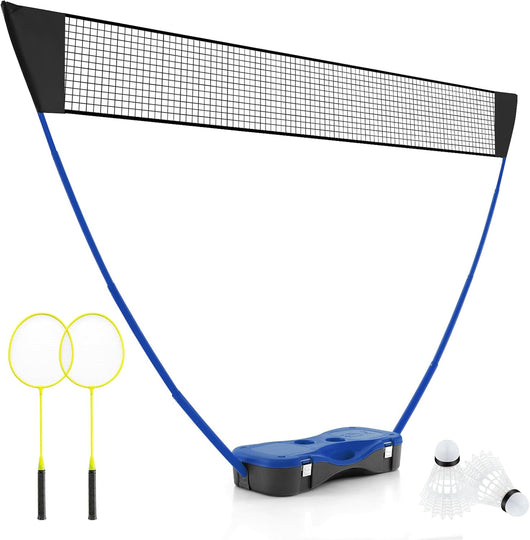 Set di Badminton con Rete, Racchette, 2 Volani e Scatola di Conservazione, Set di Badminton Portatile per 2 Giocatori da Esterno per Bambini, Ragazzi e Adulti