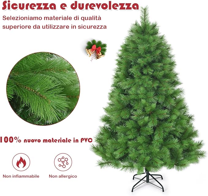Albero di Natale Artificiale 180/210 CM, Albero di Natale con 586/808 Rami Folti e Base di Metallo, Ideale per Casa, Ufficio e Negozio, Verde (180 CM)