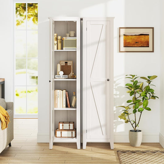 Mobile Bagno 43 x 39,5 x 183 cm, Colonna Bagno con Ante e 4 Ripiani, Armadietto Salvaspazio Alto a Colonna in MDF, per Soggiorno, Cucina e Ufficio (Bianco)