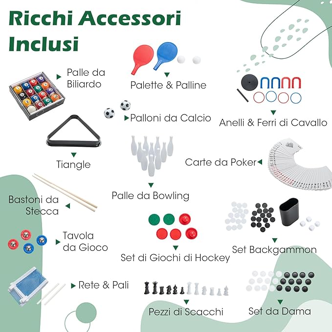 12 in 1 Set da Tavolo per Giochi Combo, Tavolo Multiuso con Calcio Balilla Air Hockey Biliardo Ping Pong Scacchi Bowling, Set Combinato per Giochi Multipli per Casa Ufficio Bar Dormitorio