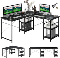 Scrivania Angolare per Computer con Supporto per Monitor, Scrivania Porta PC in Legno, Scrivania Salvaspazio e Moderna per Ufficio e Studio, 242 x 60 x 75 cm (Nero)