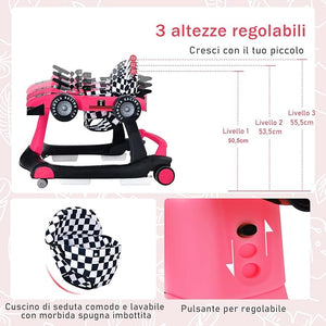 Girello per Bambini 4 in 1, Girello Pieghevole con Altezza e Velocità Regolabili, Carillon con Luci, Volante, Primi Passi per Bambini 6-18 Mesi, Portata 15 kg (Profondo Rosso)