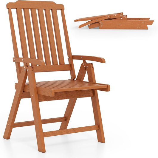 Sedia Esterno Pieghevole, Sedia Ergonomica in HDPE con Braccioli, Schienale Curvo e Seduta a Doghe, Poltrona Pranzo per Giardino Balcone Patio, Portata 150 kg (Marrone)