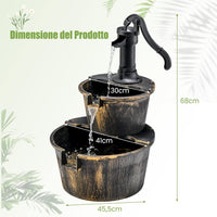 Fontana da Giardino a 2 Livelli, Fontana Rustica con Pompa Regolabile e Ricircolo di Acqua, Fontanella per Giardino Prato e Terrazza, 45,5 x 41 x 68 cm, Bronzo Antico
