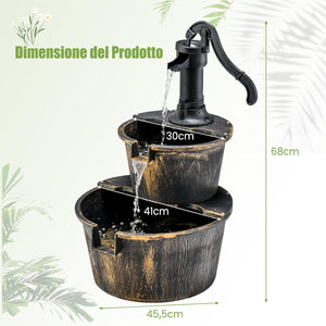 Fontana da Giardino a 2 Livelli, Fontana Rustica con Pompa Regolabile e Ricircolo di Acqua, Fontanella per Giardino Prato e Terrazza, 45,5 x 41 x 68 cm, Bronzo Antico
