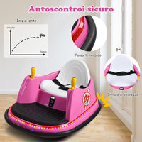 Veicolo Elettrico Macchina Elettrica Design Autoscontro per Bambini, Girevole a 360°, con Luci e Musica, con Telecomando, per Bambini 2-5 Anni (Rosa)