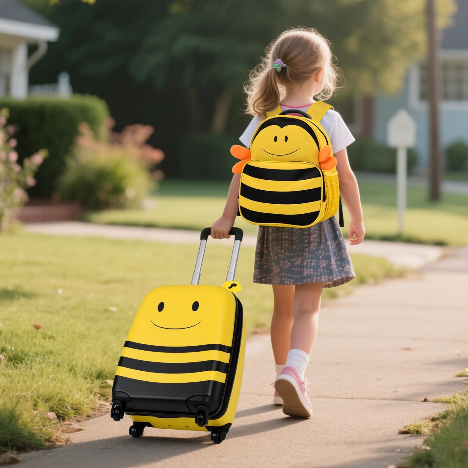 Set di Valigia per Bambini, 16" Valigia+ 12" Zaino, 2 Pezzi, con Ruote Girevoli a 360° e Maniglia Retrattile, Ideale per Viaggiare in Modo Comodo e Divertente (Modello 24)