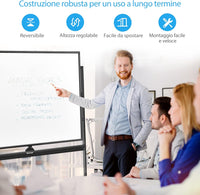 Lavagna Bianca Magnetica Mobile, Lavagna Cancellabile con Altezza Regolabile Girevole a 360°, con 4 Ruote Bloccabili, Doppia Faccia, 90 x 120 cm