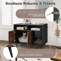 Mobile per Lettiera Gatti con Tira graffi, Gambe Inclinate in Metallo e 2 Ripiani per Riporre gli Oggetti, Casetta in Legno da Interno per Gattini e Gatti Grandi, 90 x 50 x 69 cm