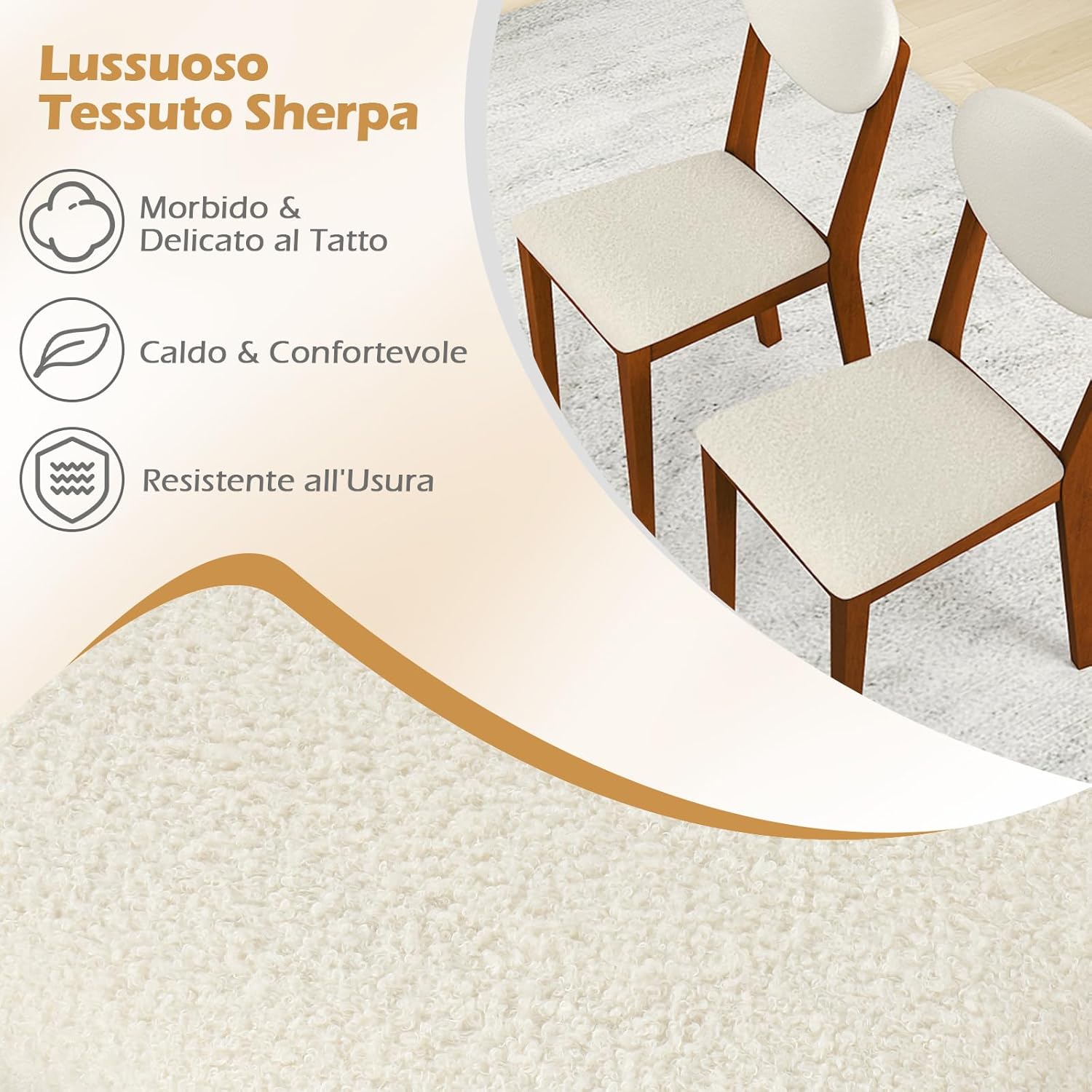 Set da 2 Sedie da Pranzo, Sedie Moderne Senza Braccioli con Gambe in Legno di Gomma, Seduta e Schienale Imbottiti, per Soggiorno, Sala da Pranzo e Ristorante, Portata 180 kg