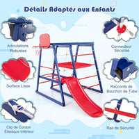 7 in 1 Parco giochi Arrampicata Bambino con Scivolo & Cestino da Pallacanestro, Giocattolo Arrampicata Montessori con 2 Piattaforma, Interno Esterno, Carico 120kg per Bambini 3-7 Anni