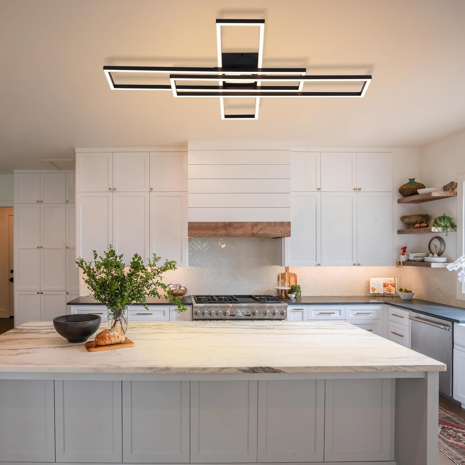 ZMH Lampada da soffitto plafoniera LED 56W nera dimmerabile telecomando design rettangolare per camera letto cucina